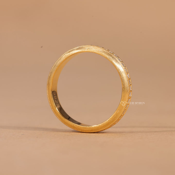 Engagement Band, Conflict Free Ring, Sustainable Luxury, Handcrafted Band, Filigree Details, Round Brilliant Cut, Classic Eternity, Unique Wedding Ring, Statement Band, Minimalist Stack, Timeless Jewelry, Yellow Gold Band