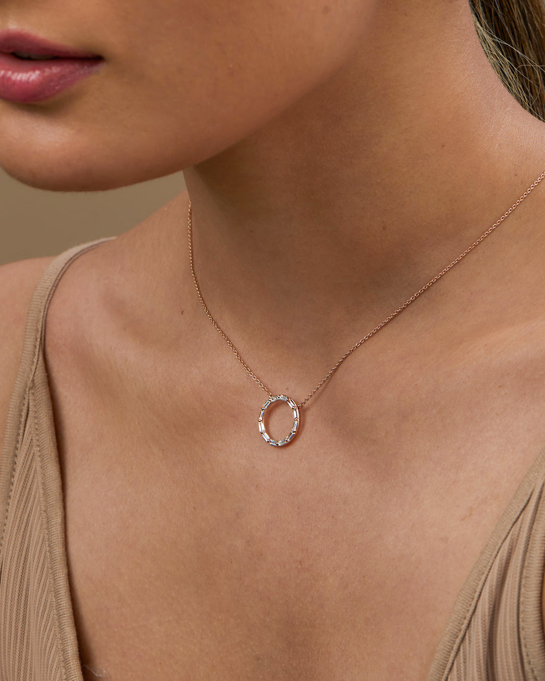 Baguette Cut Moissanite Diamond Circle Necklace for Women