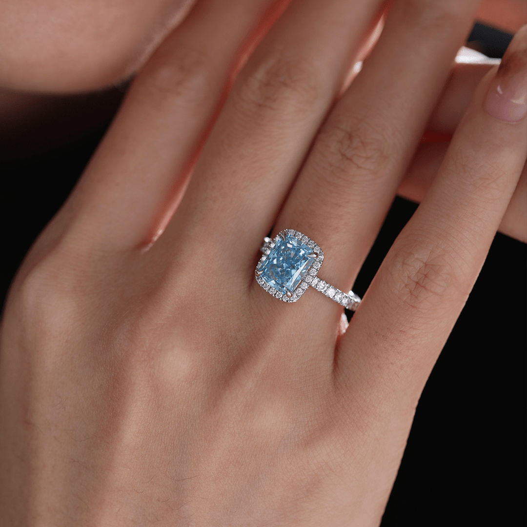 Blue Diamond Engagement Ring1.5CT Blue Lab DiamondLuxury Blue Diamond HaloRadiant Blue Diamond SolitaireWhite Gold Blue Diamond RingRare Blue Diamond Jewelry