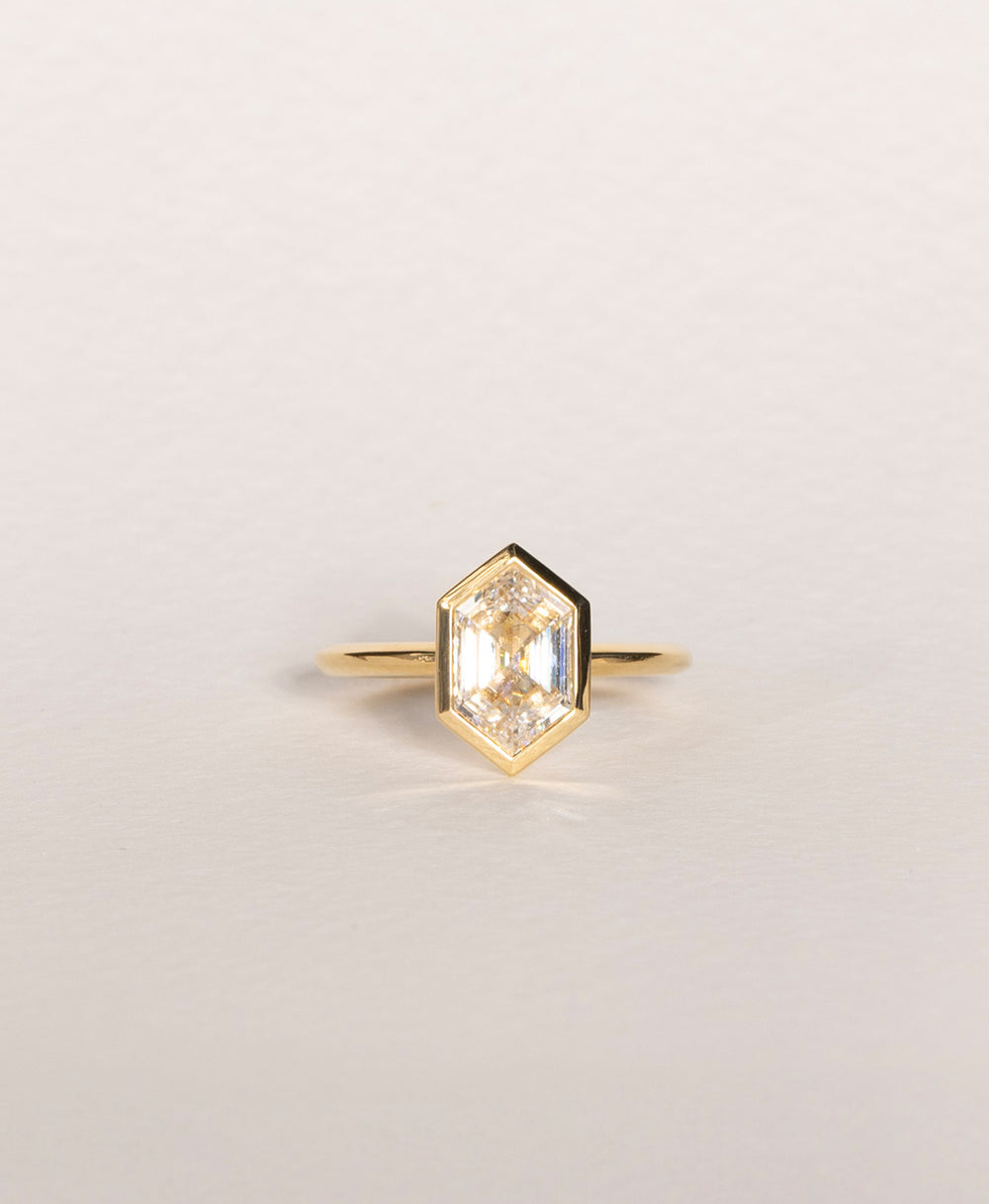 Elongated Hexagon DiamondHexagon Engagement RingBezel Set Diamond Ring2 Carat Diamond Ring