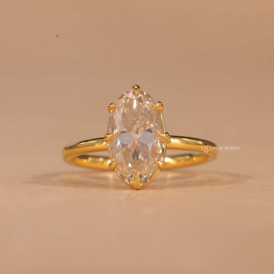  Hidden Halo Ring, Lab Grown Diamond, 14K Gold Ring, Solitaire Engagement Ring, Oval Solitaire, Large Carat Moissanite, Gold