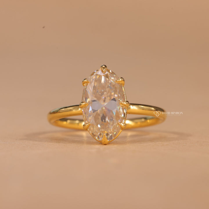  Hidden Halo Ring, Lab Grown Diamond, 14K Gold Ring, Solitaire Engagement Ring, Oval Solitaire, Large Carat Moissanite, Gold