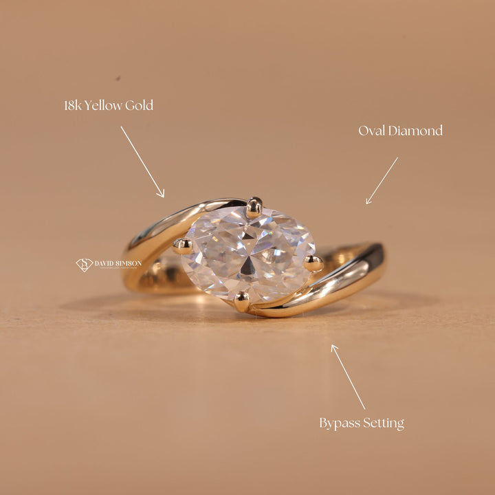 Conflict Free Ring, Sustainable Luxury, Handcrafted Ring, Yellow Gold Moissanite, Rose Gold Ring, Gift for Fiancée, Promise Ring, Elegant Swirl Ring, Modern Engagement Ring, High Brilliance Ring,