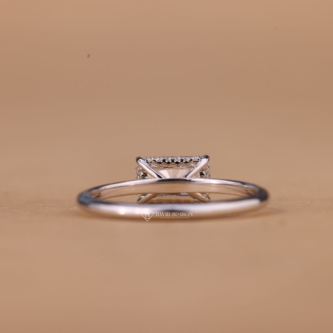 Gold Hidden Halo, East West Bridal Ring, Alternative Engagement Ring, Personalized Ring, Statement Moissanite Ring, Crushed Ice Radiant
