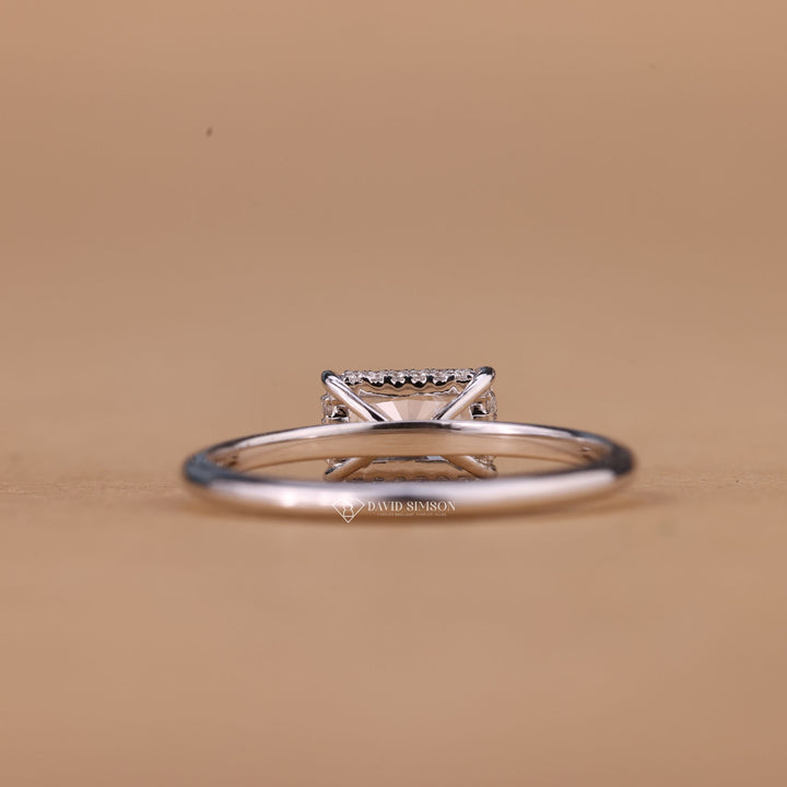 Gold Hidden Halo, East West Bridal Ring, Alternative Engagement Ring, Personalized Ring, Statement Moissanite Ring, Crushed Ice Radiant