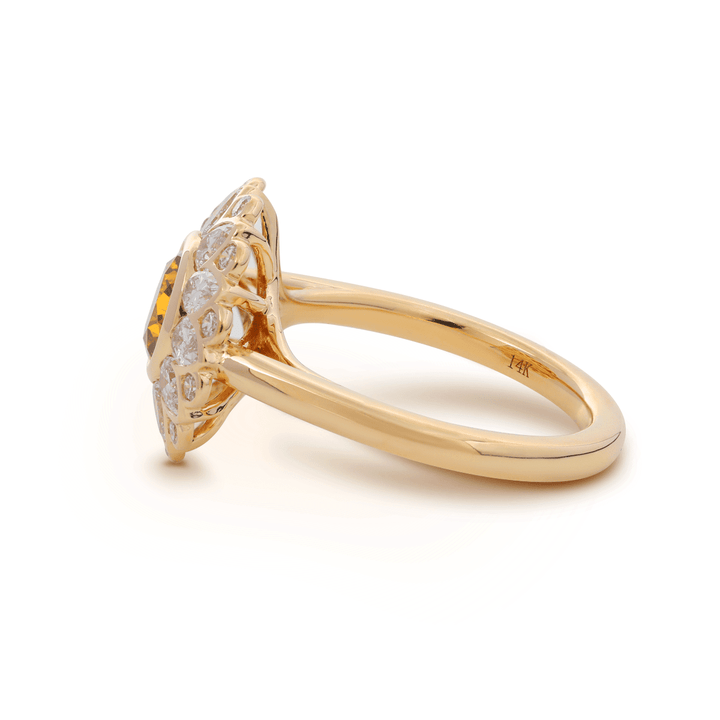 IGI Certified Yellow DiamondFancy Intense Yellow RingLarge Carat Yellow DiamondUnique Yellow Diamond JewelryRound Yellow Diamond SolitaireTwo Tone Sunflower RingBespoke Floral Engagement RingYellow Diamond Anniversary RingRomantic Sunflower JewelryEthical Yellow Lab DiamondGold Petal Diamond RingStatement Sunflower Ring