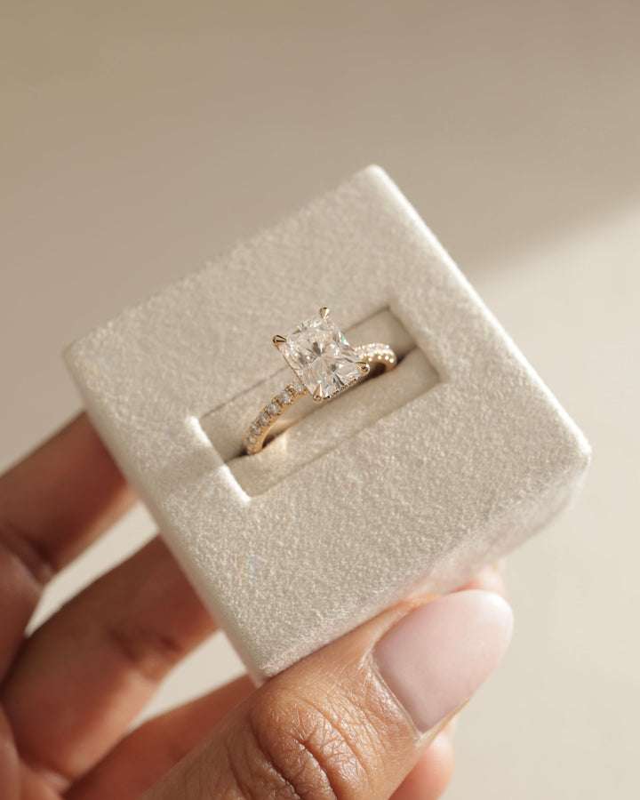 3.0 CT Radiant Cut Moissanite Hidden Halo &amp; Pave Engagement Ring