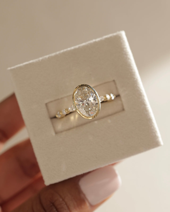 2.72 CT Oval Cut Moissanite Bezel Pave Engagement Ring