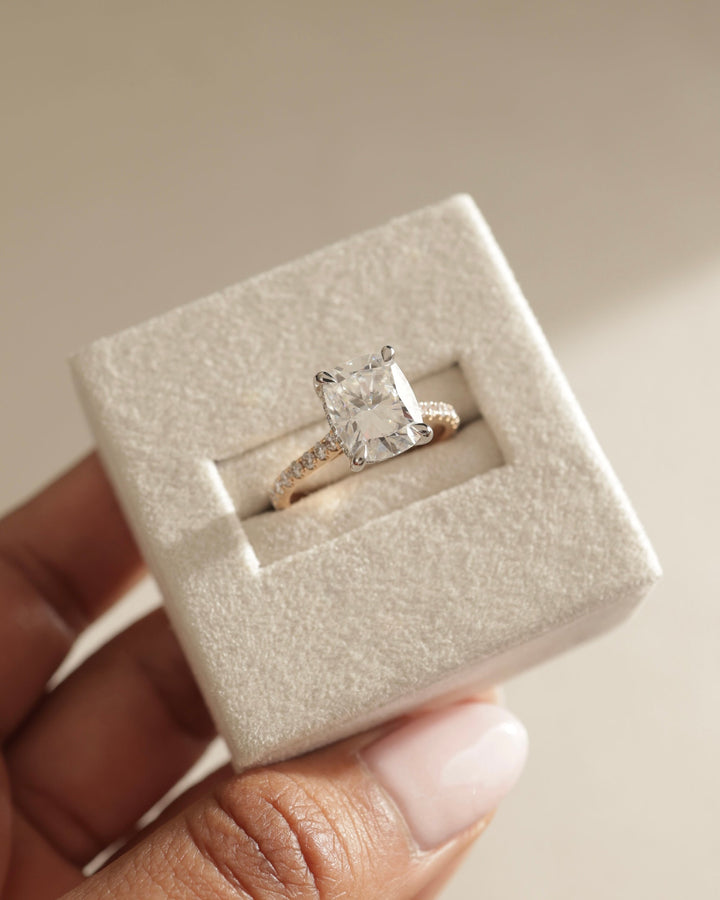 5.0 CT Elongated Cushion Cut Moissanite Hidden Halo &amp; Pave Engagement Ring