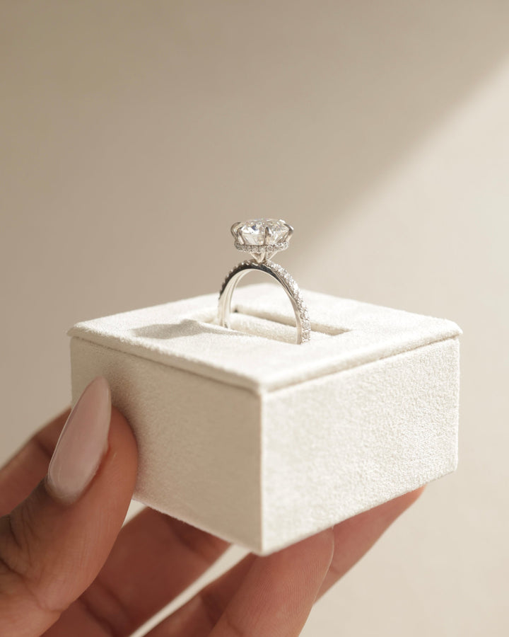 2.50 CT Round Cut Moissanite Hidden Halo &amp; Pave Engagement Ring