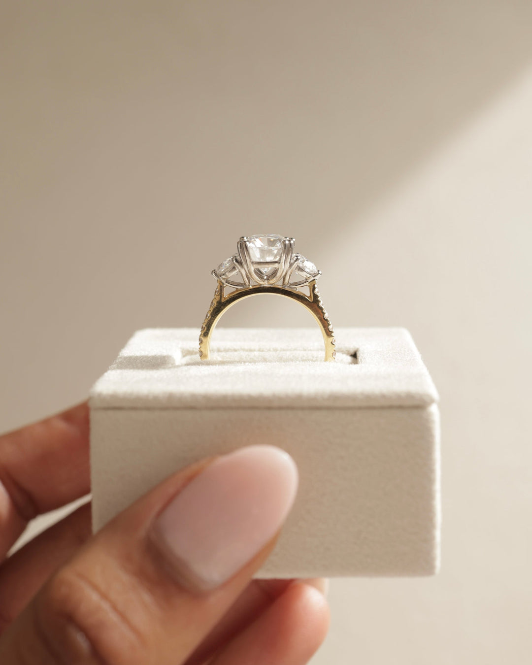 2.65 CT Cushion Cut Moissanite Three Stone &amp; Pave Engagement Ring