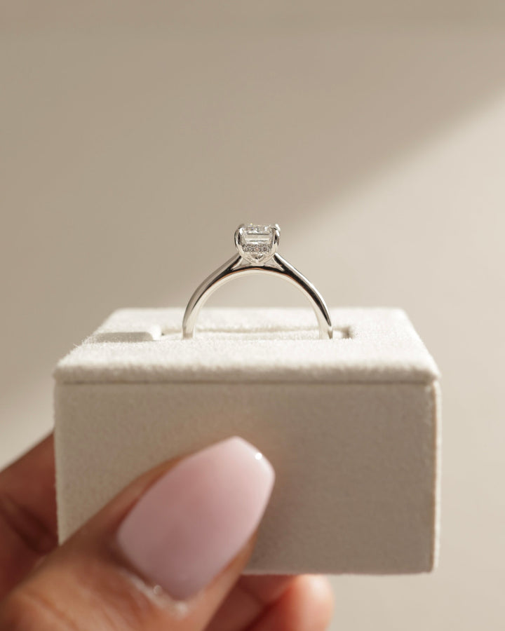1.0 CT Emerald Cut Moissanite Hidden Halo Engagement Ring