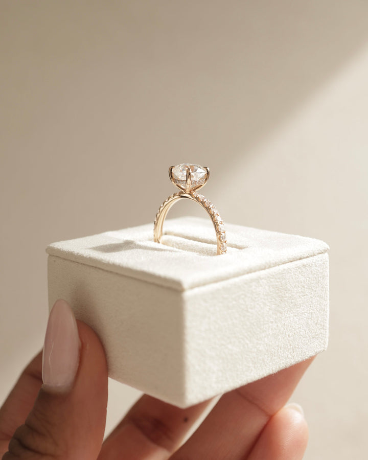 2.0 CT Cushion Cut Moissanite Hidden Halo &amp; Pave Engagement Ring