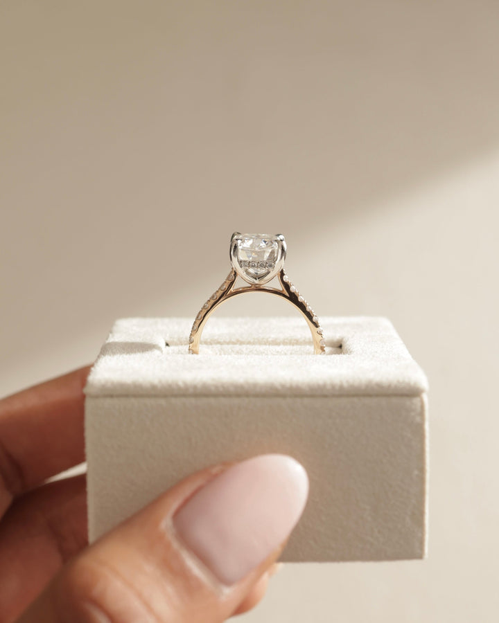 5.0 CT Elongated Cushion Cut Moissanite Hidden Halo &amp; Pave Engagement Ring
