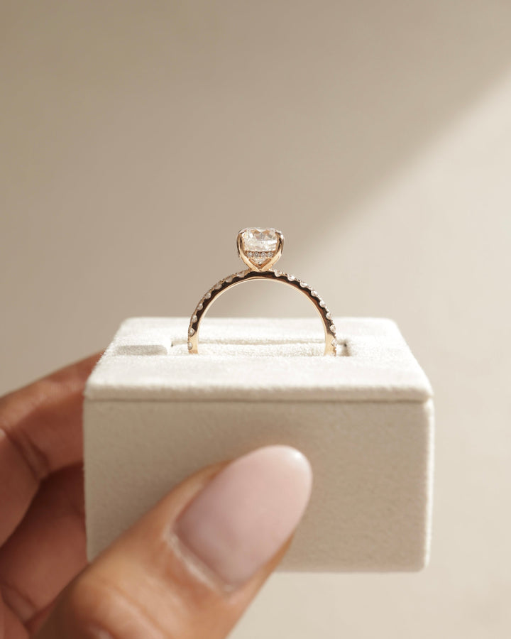 2.0 CT Cushion Cut Moissanite Hidden Halo &amp; Pave Engagement Ring