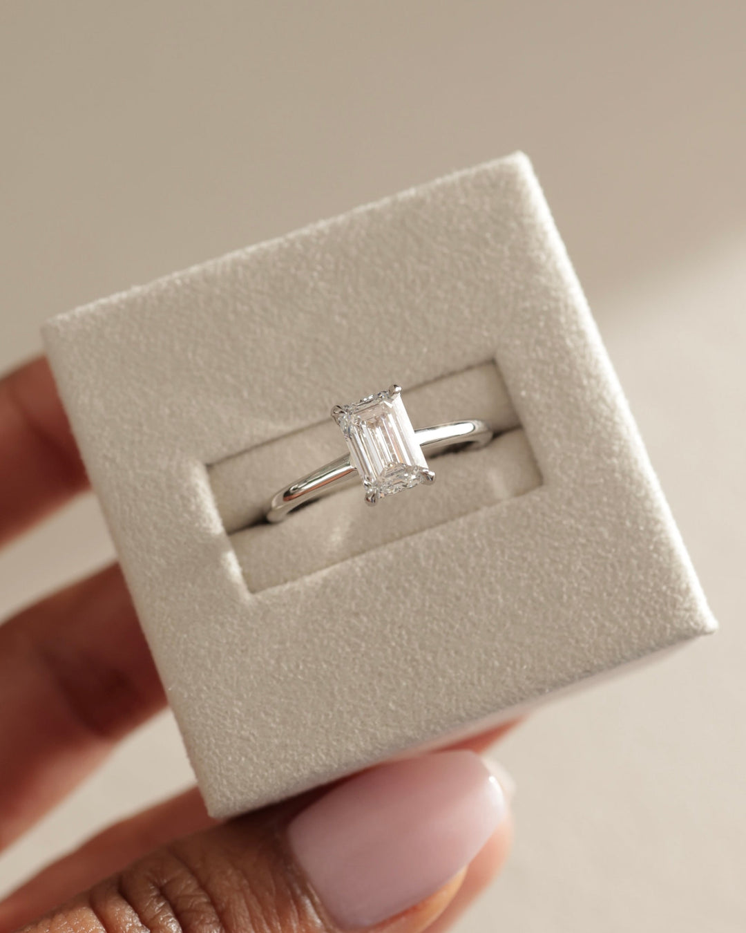 1.0 CT Emerald Cut Moissanite Hidden Halo Engagement Ring