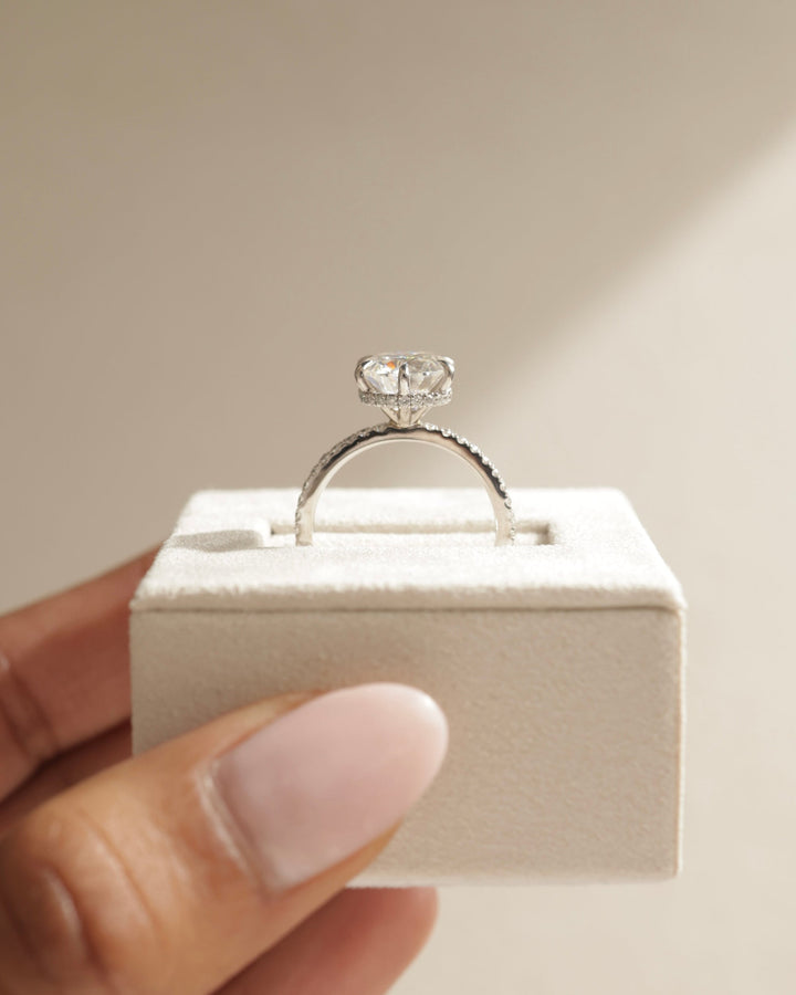 2.50 CT Round Cut Moissanite Hidden Halo &amp; Pave Engagement Ring
