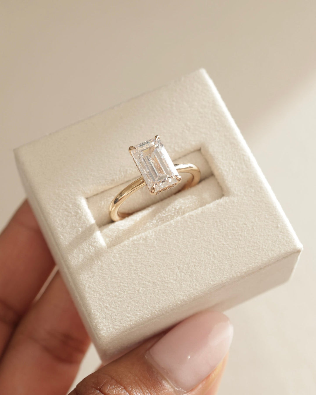 3.0 CT Emerald Cut Moissanite Hidden Halo Engagement Ring