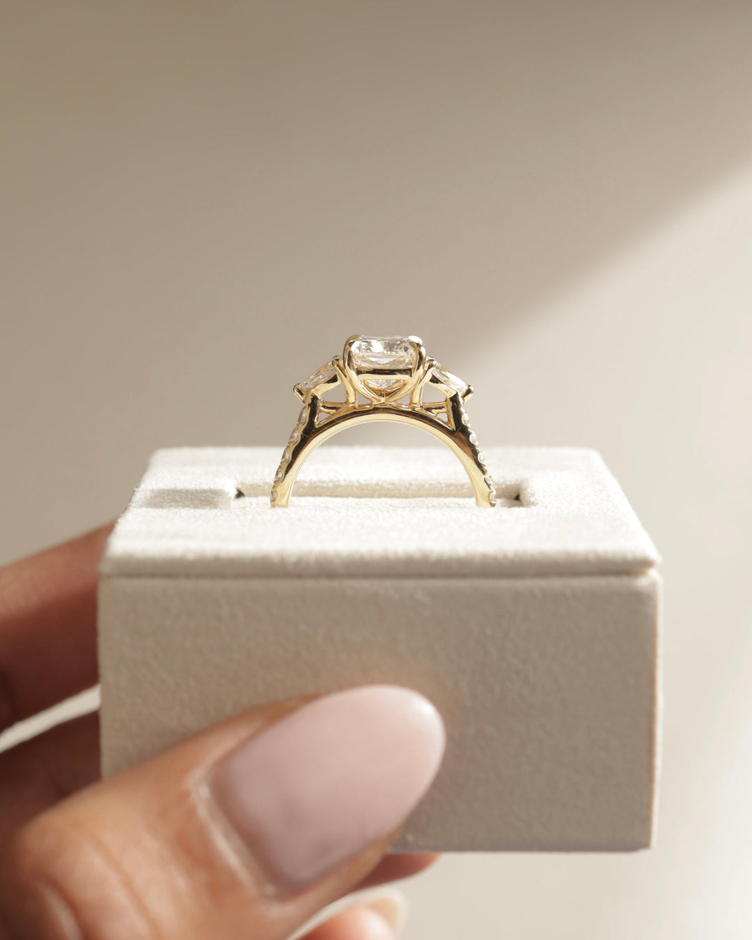 2.02 CT Elongated Cushion Cut Moissanite Three Stone &amp; Pave Engagement Ring