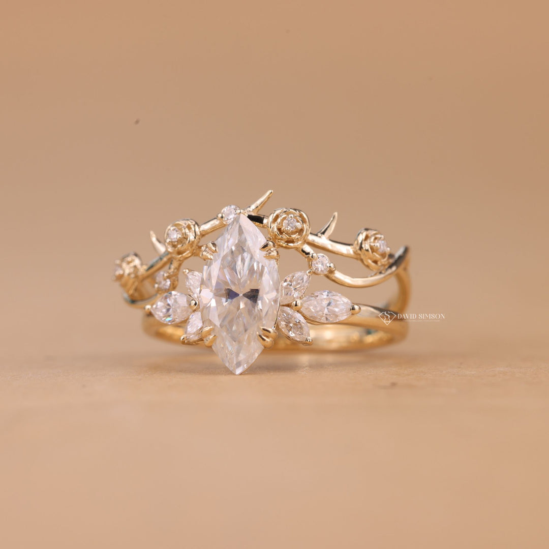 Sustainable Nature Ring
Sparkling Marquise Cluster
Marquise Leaf Motif Ring
Forest Inspired Engagement Ring
Marquise Bridal Cluster Set
