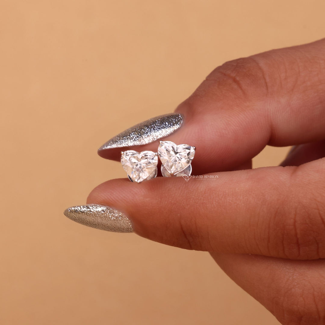 Heart shape earrings
Moissanite stud earrings
Heart moissanite studs
