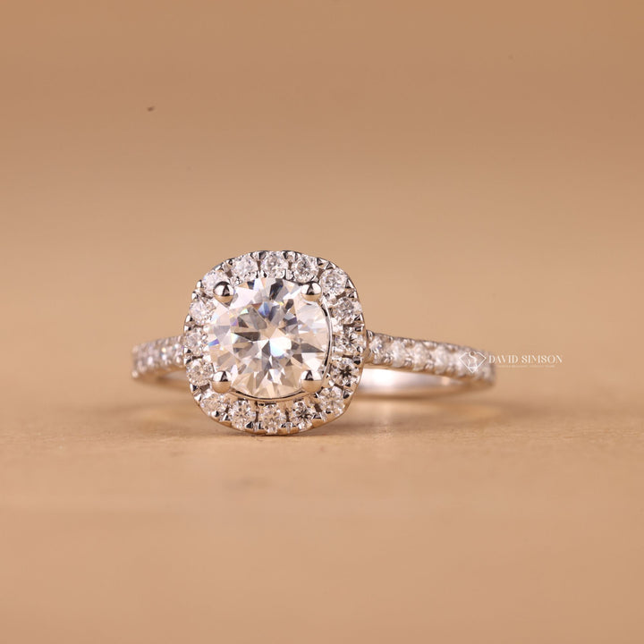 High Clarity Moissanite, Round Solitaire Halo, Promise Ring for Her, Personalized Jewelry Gift