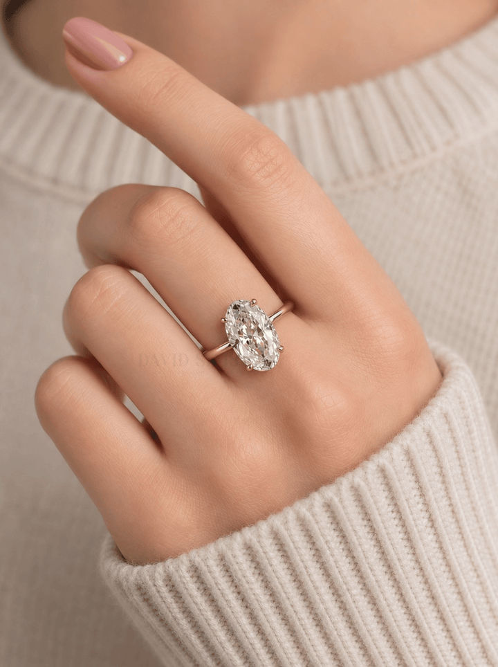 Hailey Bieber Engagement Ring – Oval Hidden Halo Diamond