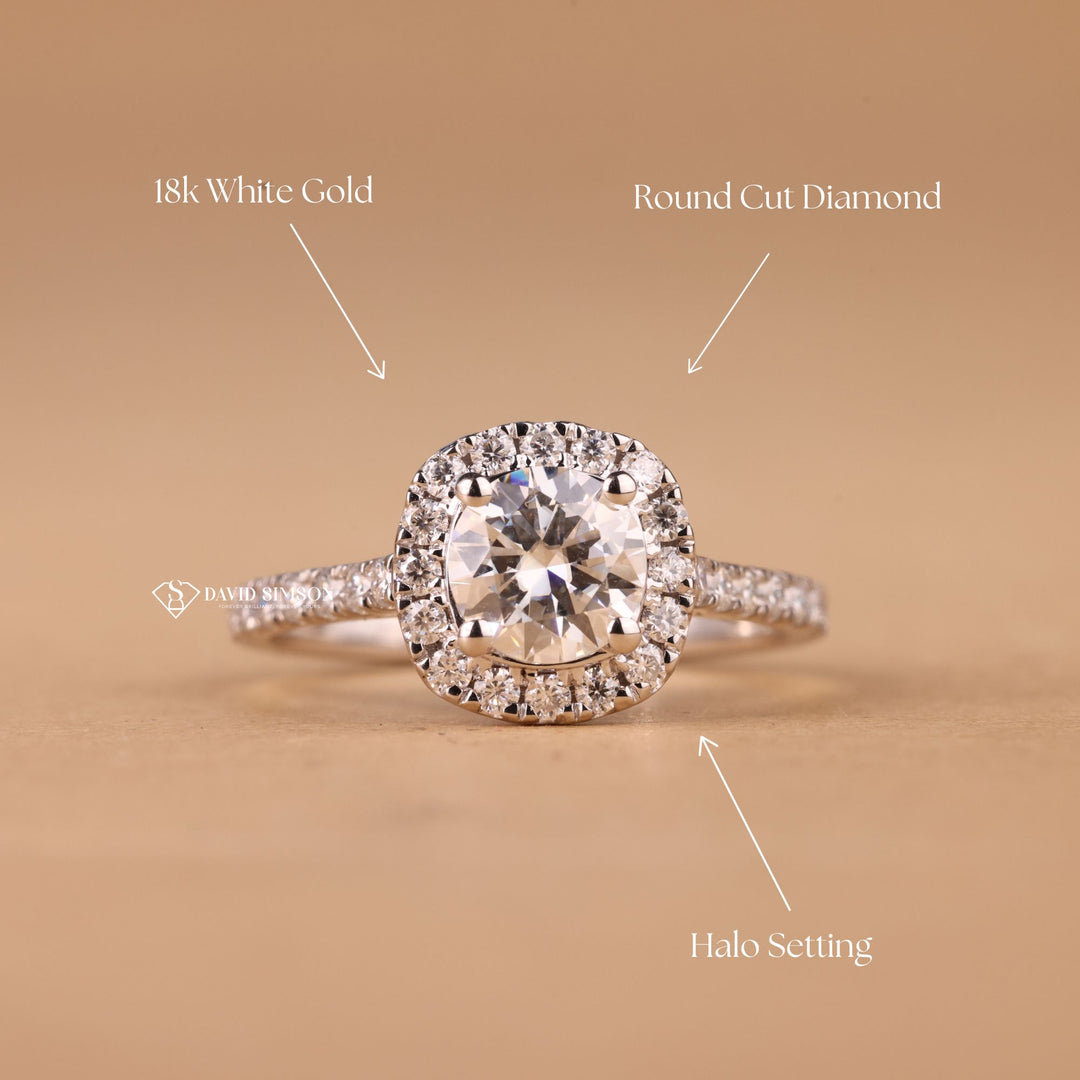 Hidden Halo Engagement Ring, Round Shape Moissanite, Anniversary Gift for Her, Proposal Ring for Women, Luxury Moissanite Ring, Pave Halo