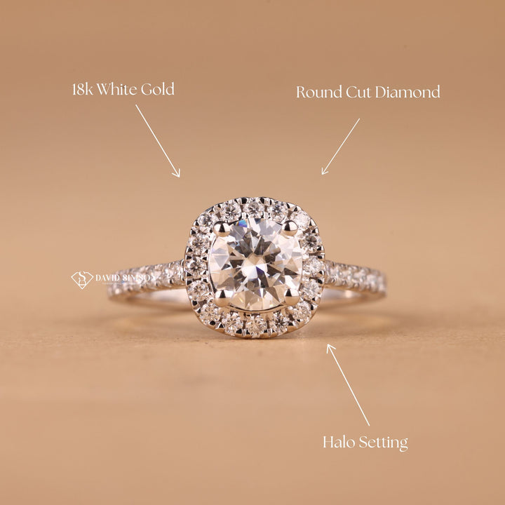 Hidden Halo Engagement Ring, Round Shape Moissanite, Anniversary Gift for Her, Proposal Ring for Women, Luxury Moissanite Ring, Pave Halo