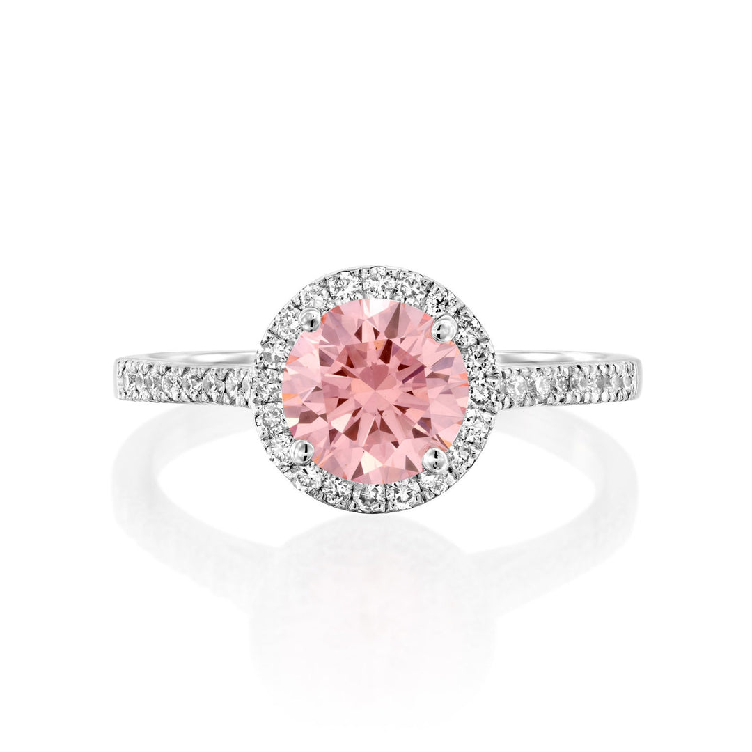 Eco Friendly Engagement
Unique Pink Ring
Modern Round Ring
Lab Created Moissanite
Alternative Bridal
Ethical Luxury Ring
