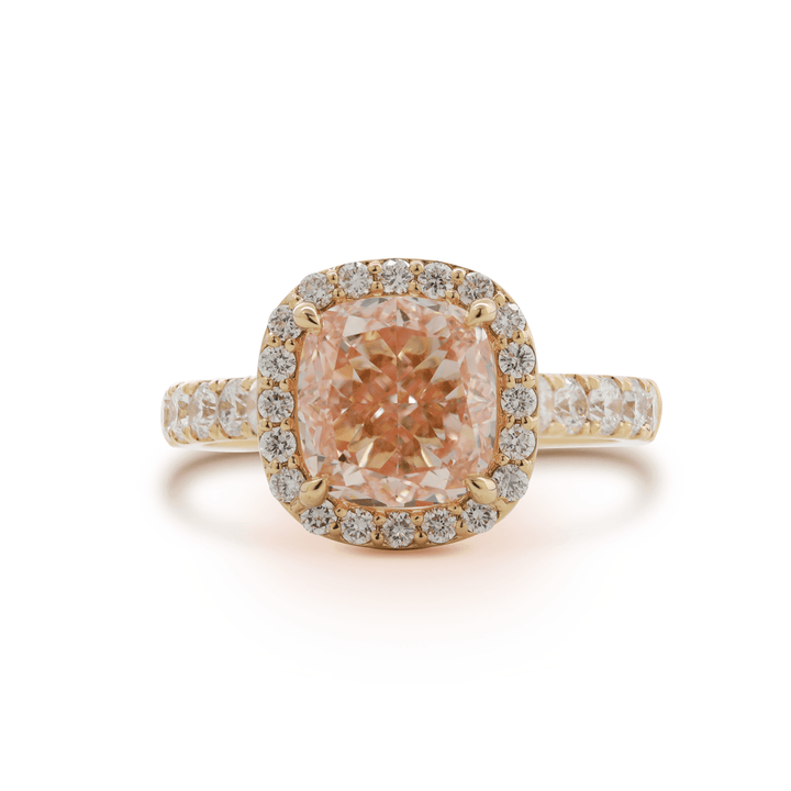 Bespoke Pink Diamond RingSustainable Pink Lab DiamondHigh-End Bridal JewelryMicro-Pave Halo RingPink Cushion Diamond Halo