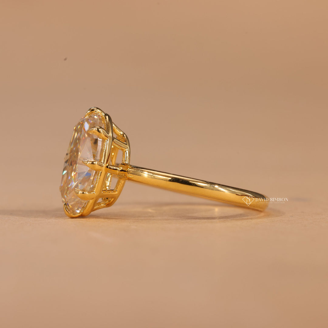 Sustainable Luxury, 18K Yellow Gold, VVS1 Moissanite, Bridal Jewelry, Promise Ring, Crushed Ice Oval, Fancy Color Moissanite,