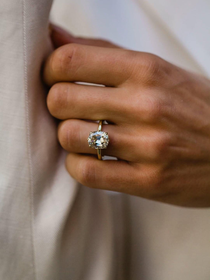 Conflict Free Ring
Eco Friendly Jewelry
Chunky Facet Moissanite
Heirloom Style Ring
Romantic Engagement Ring
High Crown Cushion

