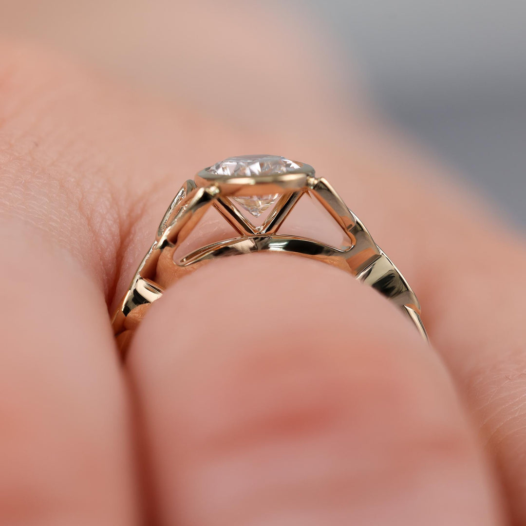  Bezel Set Ring, Oval Cut Ring, Lab Grown Moissanite, Infinity Knot, Irish Wedding Ring, Heritage Jewelry, Unique