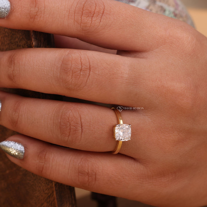 14K White Gold Cushion Ring
18K Yellow Gold Solitaire Ring
Rose Gold Cushion Moissanite
