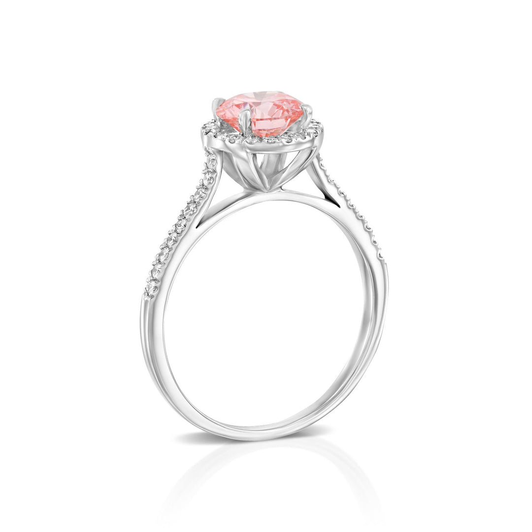 Ethical Luxury Ring
Fancy Pink Moissanite
Round Pink Gemstone
Rose Gold Pink Ring
