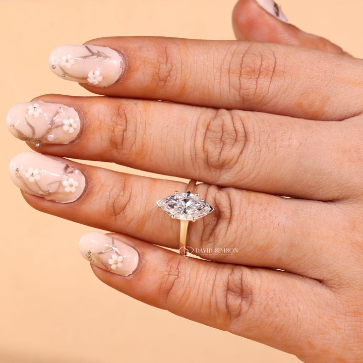  Lab Grown Diamond Alternative, Navette Cut Ring, Marquise Shape Ring, 14k Gold Marquise Ring, 
