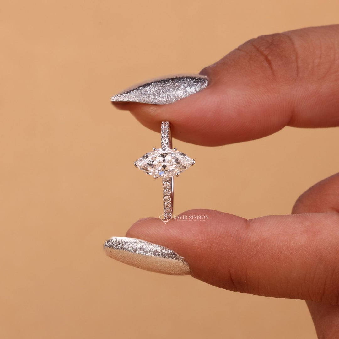 Elongated Marquise Ring
Eco-Friendly Engagement Ring
White Gold Marquise Moissanite