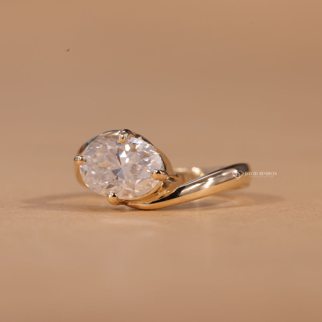 Bypass Solitaire, Swirl Engagement Ring, Diamond Alternative, Lab Grown Moissanite, 14K Gold Ring, 18K White Gold, D Color Moissanite, VVS1 Moissanite, Unique Engagement Ring,