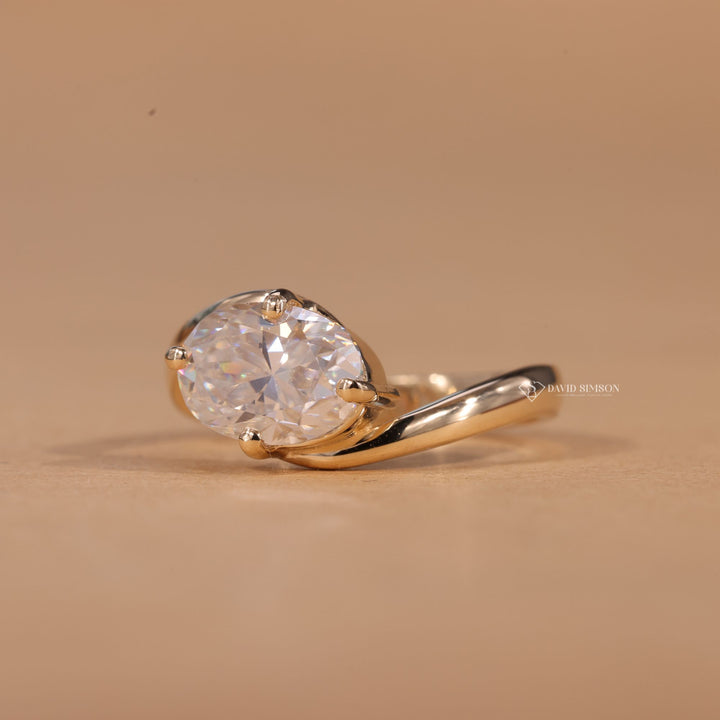 Bypass Solitaire, Swirl Engagement Ring, Diamond Alternative, Lab Grown Moissanite, 14K Gold Ring, 18K White Gold, D Color Moissanite, VVS1 Moissanite, Unique Engagement Ring,