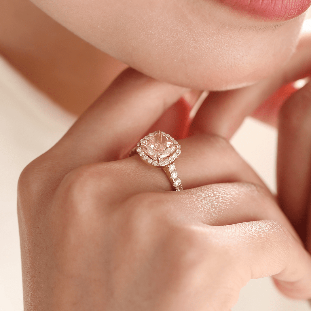 Double Halo Pink Diamond3.5CT Pink Diamond RingCelebrity Style Engagement RingPink Diamond Bridal JewelryUnique Pink Diamond HaloTwo Tone Pink Diamond RingRadiant Pink Diamond Jewelry
