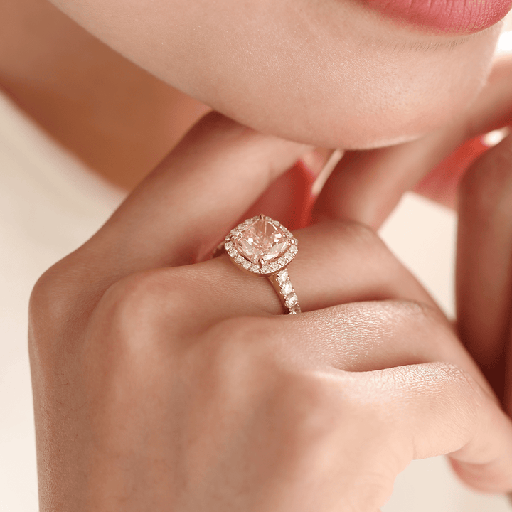 Double Halo Pink Diamond3.5CT Pink Diamond RingCelebrity Style Engagement RingPink Diamond Bridal JewelryUnique Pink Diamond HaloTwo Tone Pink Diamond RingRadiant Pink Diamond Jewelry