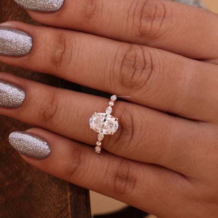  Large Carat Moissanite, Thin Pave Band, Classic Engagement Ring, Unique Wedding Ring, Luxury Jewelry, Fine