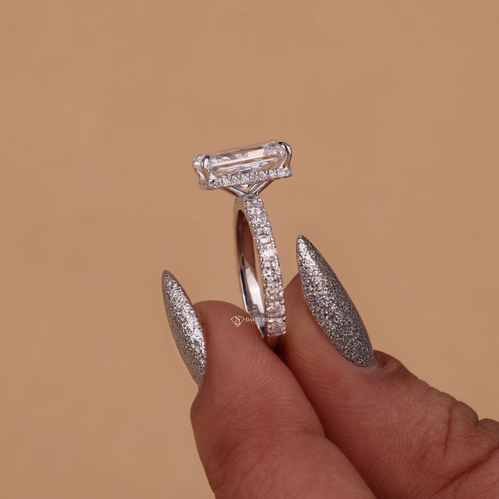 Large Radiant CutMoissanite Diamond Ring
Radiant Cut Hidden Halo
3.5 Carat Moissanite

