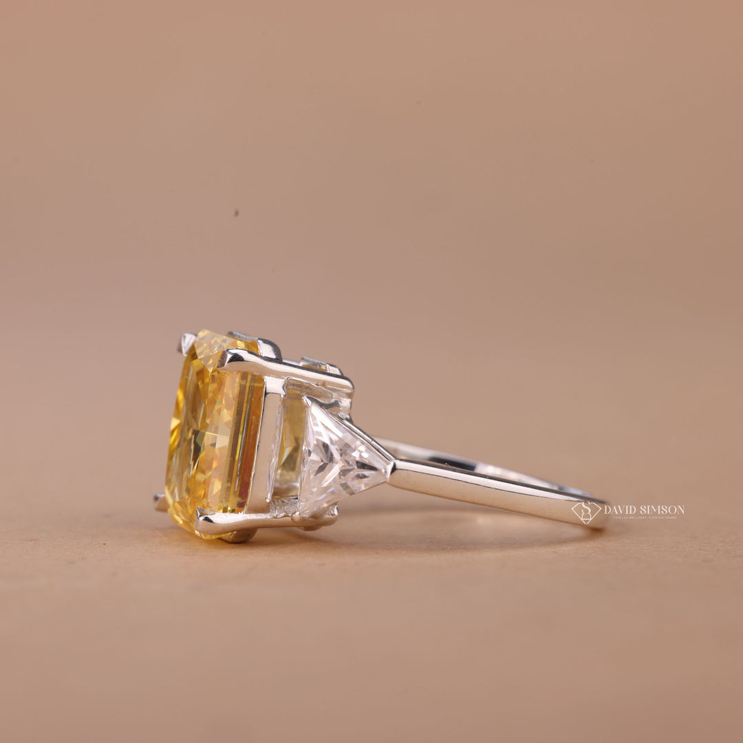 Cushion Cut Trilogy
3 Stone Moissanite Ring
Large Yellow Moissanite
