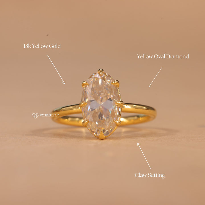 Unique Engagement Ring, Dainty Gold Band, Conflict Free Ring, Sustainable Luxury, 18K Yellow Gold, VVS1 Moissanite, Bridal Jewelry, Promise Ring, Crushed Ice Oval, Fancy Color Moissanite, Radiant Yellow Gem,