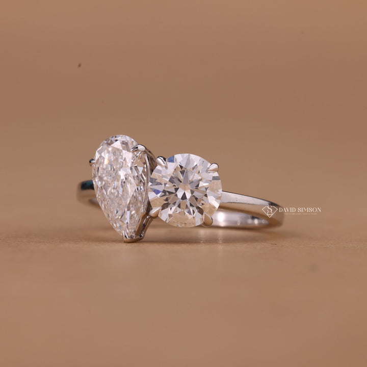 Luxury Moissanite, Alternative Engagement Ring, Teardrop and Round Ring, Radiant Bridal Set, Statement Ring, Double Stone Ring, 