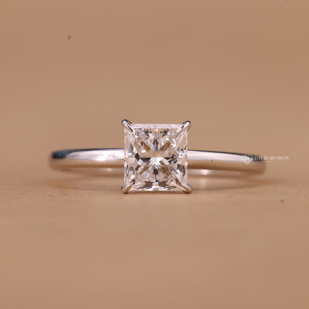 Promise Ring for Women, Proposal Ring, Unique Princess Cut, Luxury Moissanite, Thin Band Solitaire, Modern Bridal Ring,