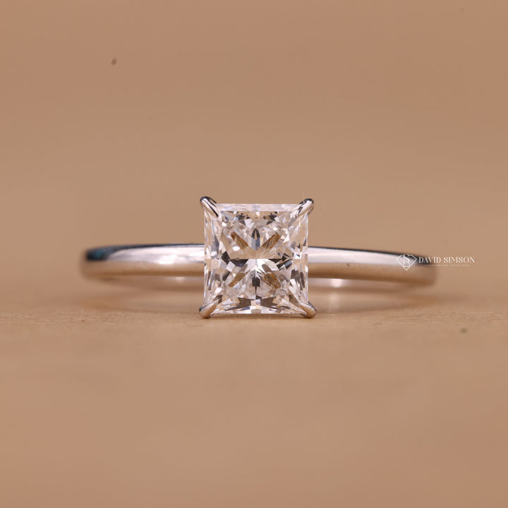 Promise Ring for Women, Proposal Ring, Unique Princess Cut, Luxury Moissanite, Thin Band Solitaire, Modern Bridal Ring,