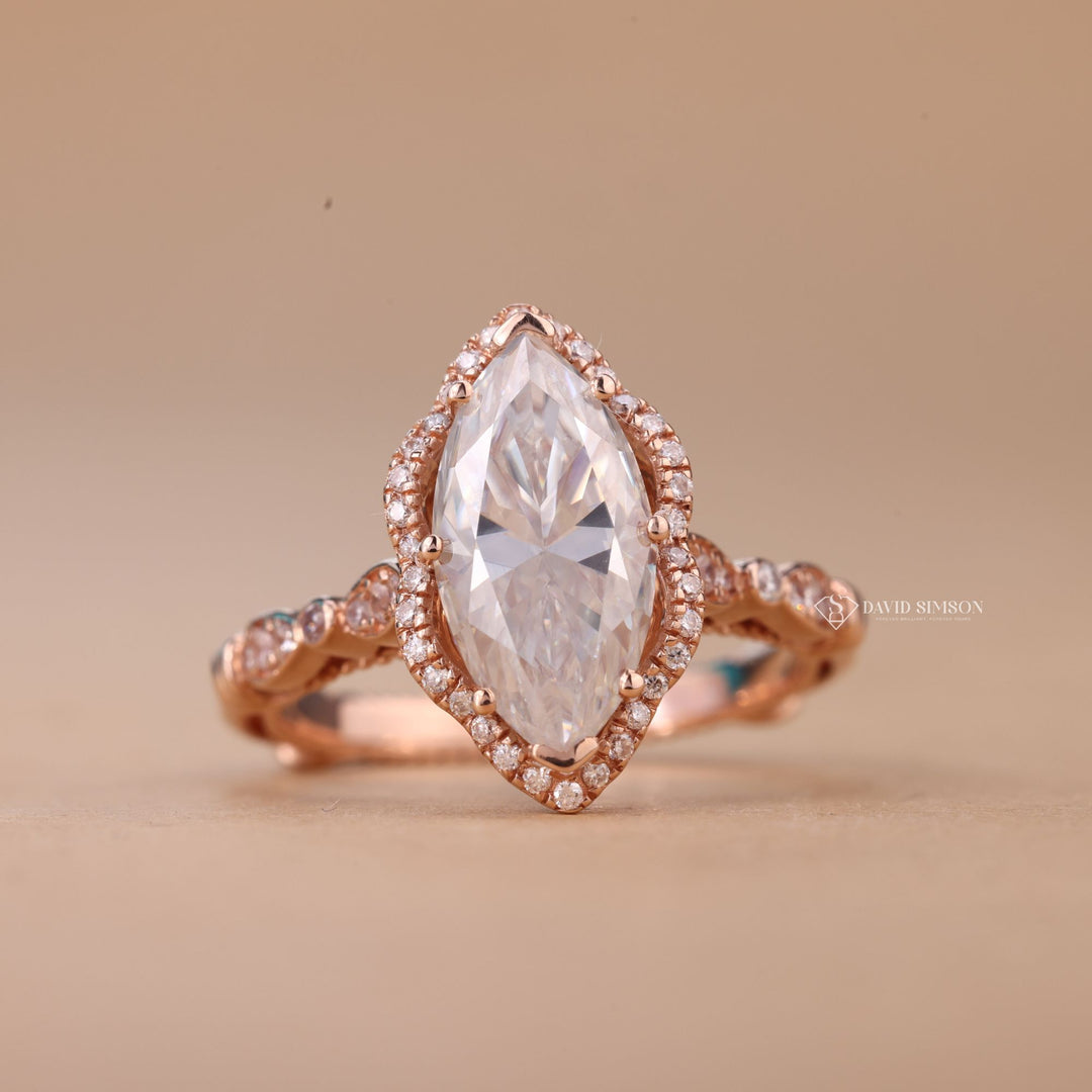 Marquise Wedding Ring
Retro Moissanite Ring
Intricate Milgrain Ring
Unique Marquise Ring
